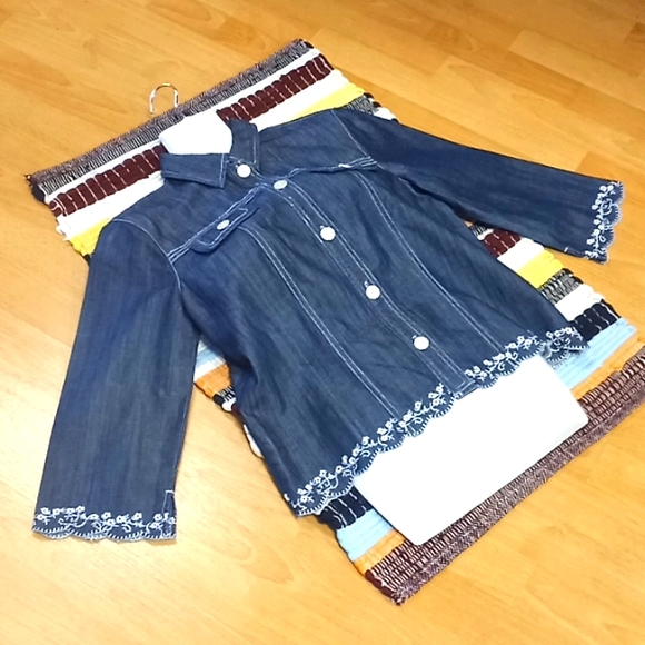 Christopher & Banks Denim Shirt with Dipped Scalloped Trim - Picture 7 of 13